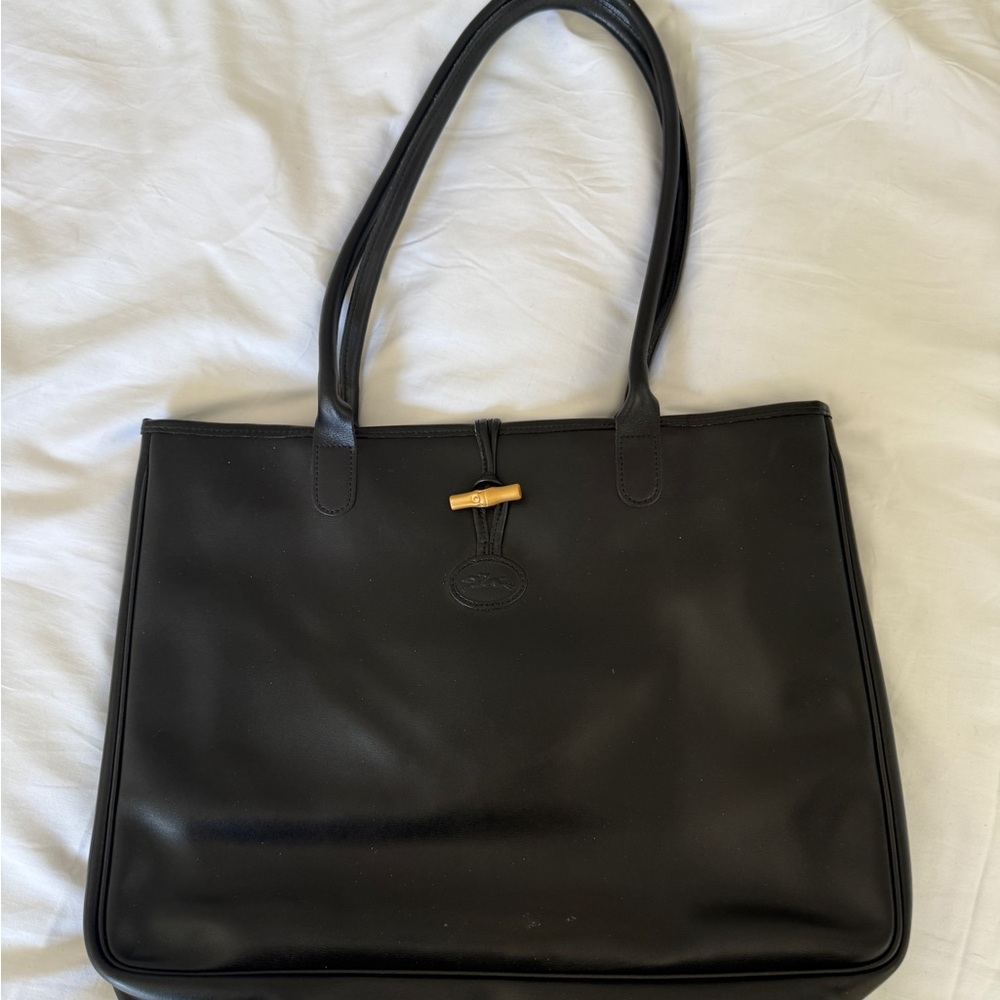 Longchamp Black Leather 90s Tote Shoulder Bag - Picture 4 of 7